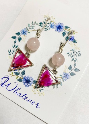 Earrings with dry flowers and natural stones1 photo