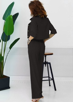 Stylish two-piece suit made of linen in black color2 photo