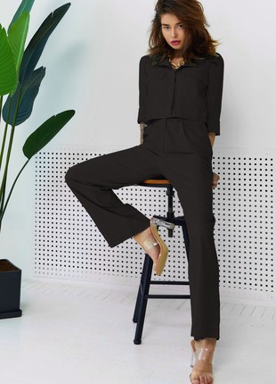 Stylish two-piece suit made of linen in black color4 photo