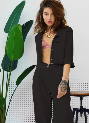 Stylish two-piece suit made of linen in black color3 photo