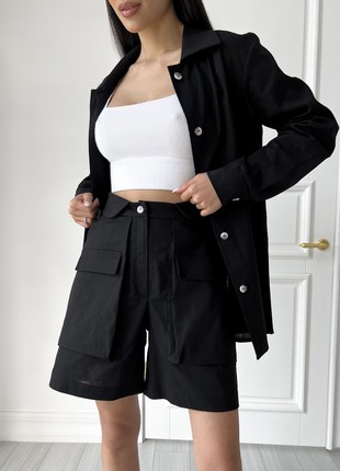 Stylish two-piece suit with linen shorts in black color5 photo