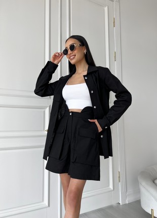 Stylish two-piece suit with linen shorts in black color3 photo