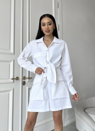 Stylish two-piece suit with linen shorts in white color3 photo