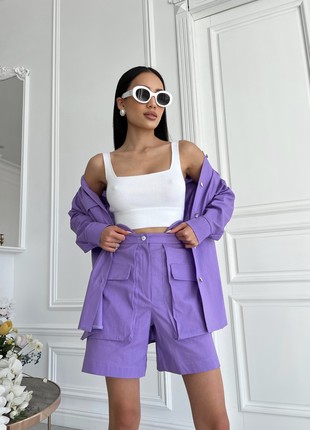 Stylish two-piece suit with linen shorts in lilac color6 photo