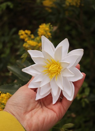 White lotus brooch,  Large floral hair clip
