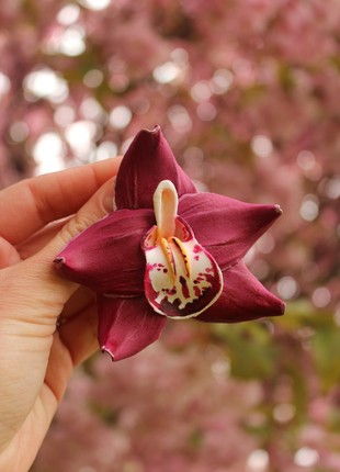 Burgundy orchid hair clip