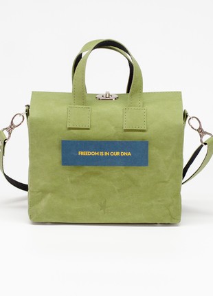 VIRGO Bag with removable pin "Freedom is in our DNA" - Olive Color by Zori Bag1 photo