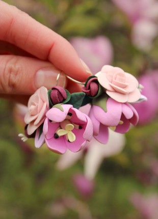 Pink tulip earrings , flower earrings