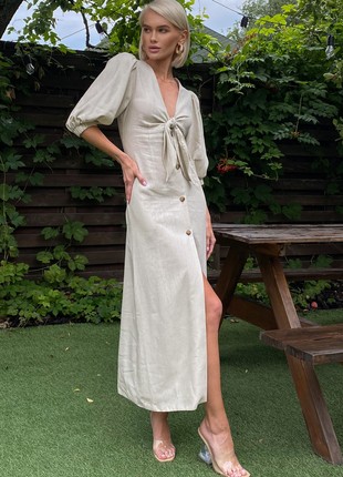 Summer dress made of linen Claire in beige color