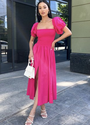 Mona linen summer dress in crimson color3 photo
