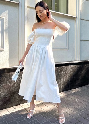 Mona linen summer dress in white color3 photo