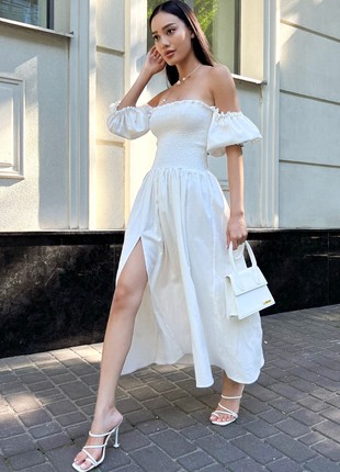 Mona linen summer dress in white color4 photo