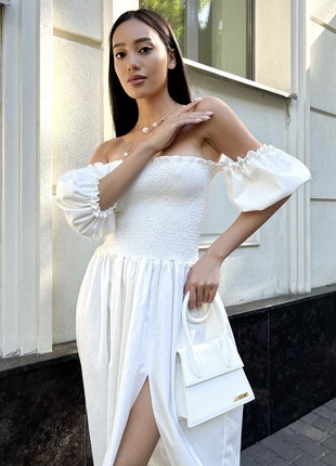 Mona linen summer dress in white color5 photo