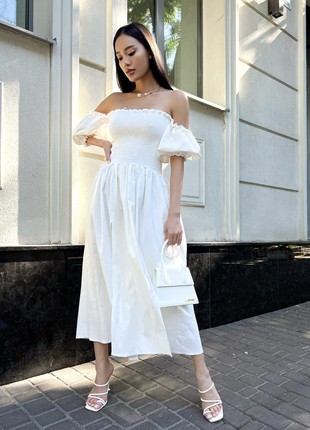 Mona linen summer dress in white color7 photo