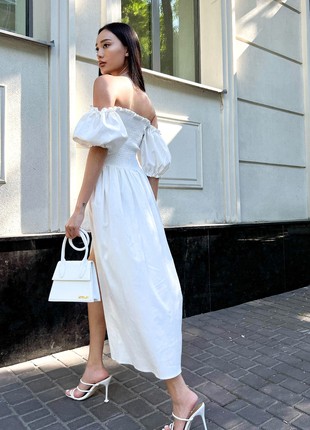 Mona linen summer dress in white color6 photo
