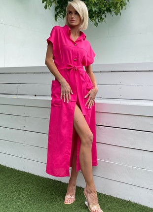 Arvi linen summer dress in crimson color5 photo