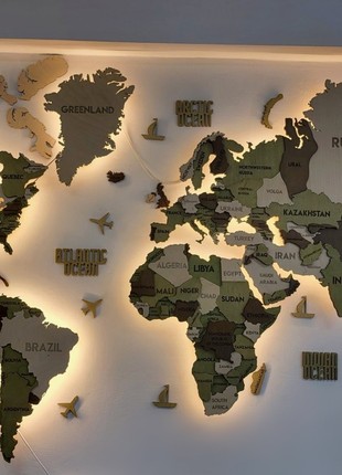 Multilayer world LED map color Verde 120x70 cm (47*27.5 in)