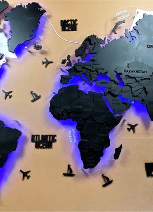 Multilayer world LED RGB map on acrylic glass color Nero 150x90 cm (59*35 in)