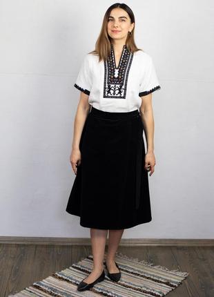 Women's emroidered linen shirt with short sleeves (hand embroidery)6 photo