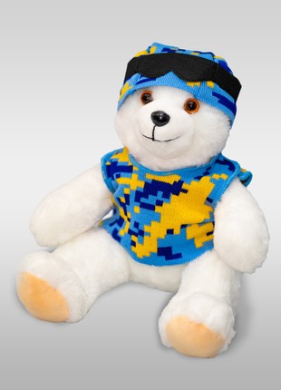 Soft Plush Toy Teddy Bear in yellow and blue clothes