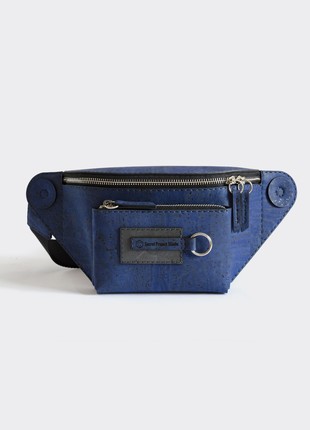 Natural cork chest bag Halti with pocket in denim blue color2 photo