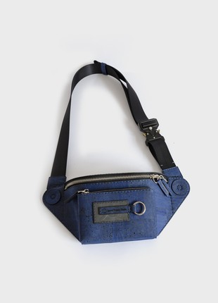 Natural cork chest bag Halti with pocket in denim blue color3 photo