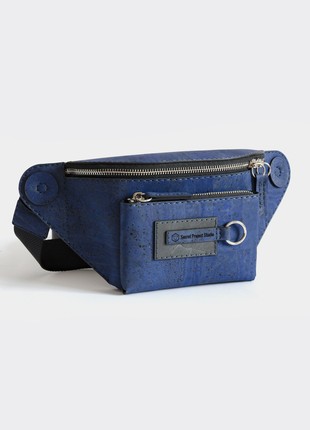 Natural cork chest bag Halti with pocket in denim blue color1 photo