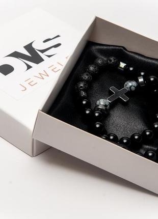 Agate, lava stone, obsidian double bracelet agate grey cross4 photo