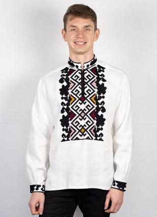 Men's embroidered shirt white linen