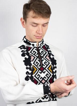 Men's embroidered shirt white linen2 photo