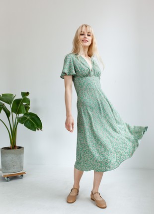Green floral print dress