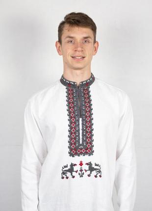Men's embroidered shirt with wolves "Lvivska"7 photo