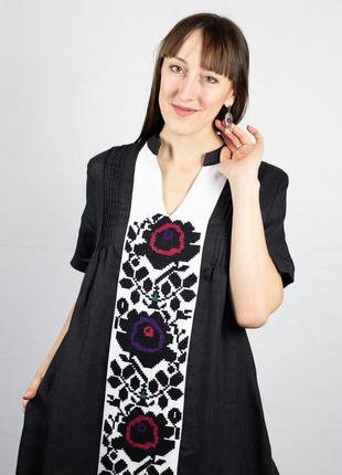 Black lilen dress with flowers(hand embroidery)3 photo