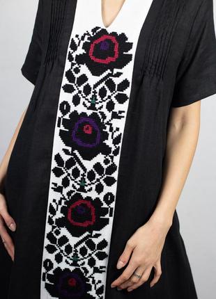 Black lilen dress with flowers(hand embroidery)5 photo