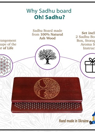 Sadhu Board Oh! SADHU for Yoga Meditation from 100% Natural Ash Wood, Step 10mm, "Tree of Life"4 photo