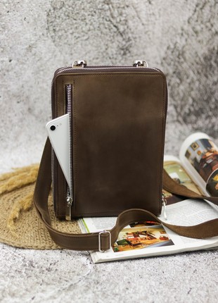 Leather messenger bag for men / Shoulder bag with zipper / Brown - 1033