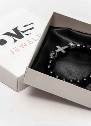 Agate, obsidian, hematite bracelet for men or women, power of agate gray cross4 photo