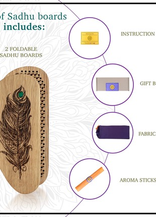 Sadhu Board from 100% Oak Wood for Yoga Meditation, step 10mm, Emerald Feather4 photo