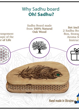 Sadhu Board from 100% Oak Wood for Yoga Meditation, step 10mm, Emerald Feather3 photo