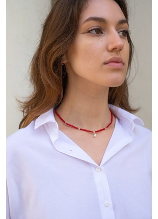 Red coral necklace with silver bird 925 SILVER2 photo