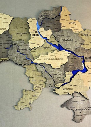 Detailed Ukraine 3D map with rivers palette Elis 120x80 cm (47*31.4 inch)