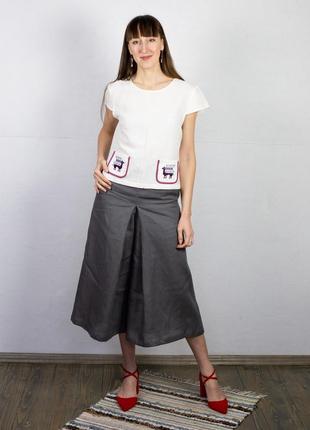 Shirt women's white linen on short sleeves3 photo