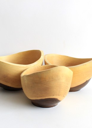 Wooden bowls set of 3 for fruits, salad handmade2 photo