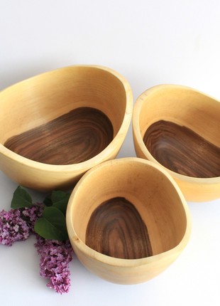 Wooden bowls set of 3 for fruits, salad handmade3 photo