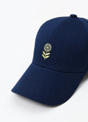 Navy blue cotton cap with "Sunflower" embroidery