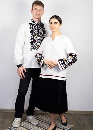 Pair set of embroideries white linen hand embroidery