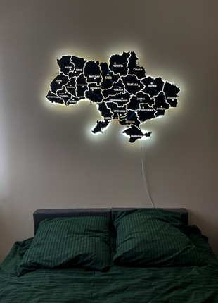 Ukraine LED map with rivers and backlighting between regions color Black 300x200 cm (111*78.4 inch)