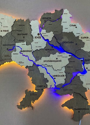 Multilayer Ukraine LED map with backlighting of rivers color Cinnamon 150x100 cm (59*39.3 inch)