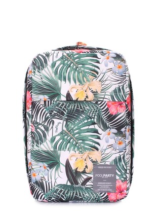 The backpack for carry-on luggage POOLPARTY Hub hub-tropic 40 x 25 x 20 cm Ryanair / Wizz Air with a tropical print