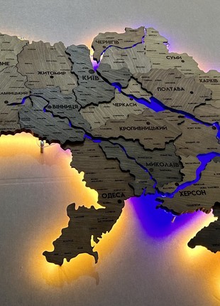 Detailed multilayer Ukraine LED map with backlighting of rivers color Helsinki 120x80 cm (47*31.4 inch)